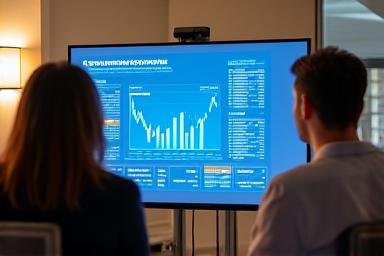 Modern classroom with finance professionals learning